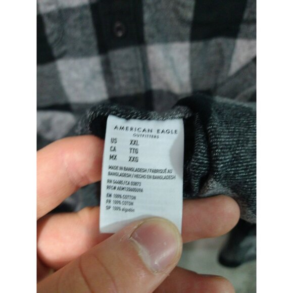American Eagle Shirt Mens XXL Black Plaid Classic Fit Button Up Flannel Cotton - Picture 6 of 7